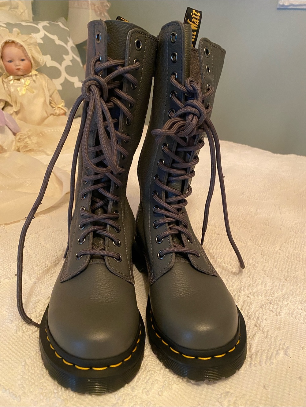 Dr. Martens Gray Tall Lace-Up Combat Boots - Picture 2 of 16